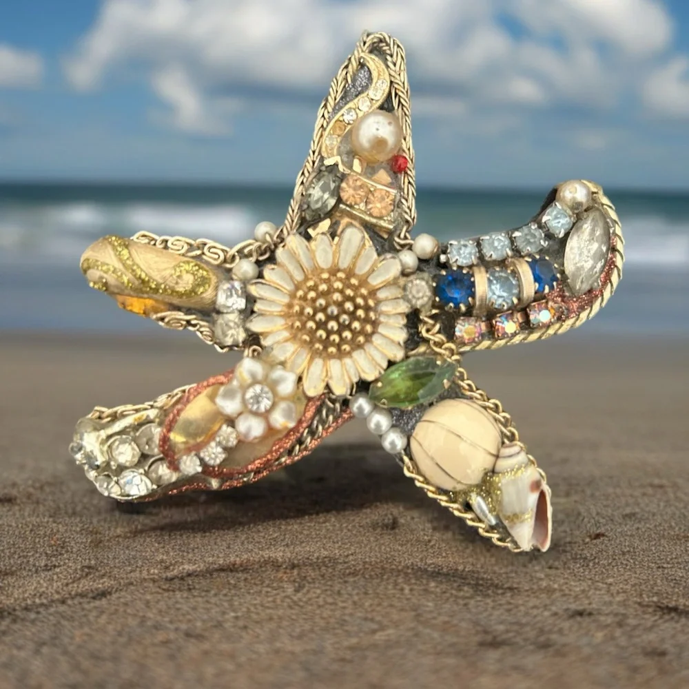 Fun Beachy Up-Cycled Handmade Starfish Pin